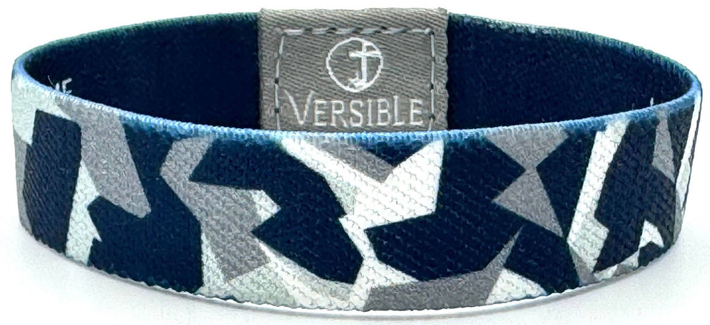 Versible® Wristbands - Team Camo / Philippians 4:13: Blue & White