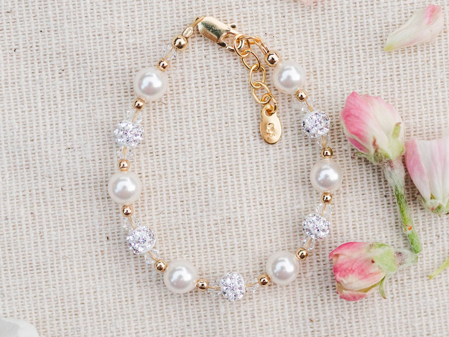 Children's 14K Gold Plated Pearl Baby Bracelet Kids Jewelry: Large 6-12 Years