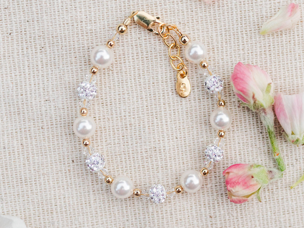 Children's 14K Gold Plated Pearl Baby Bracelet Kids Jewelry