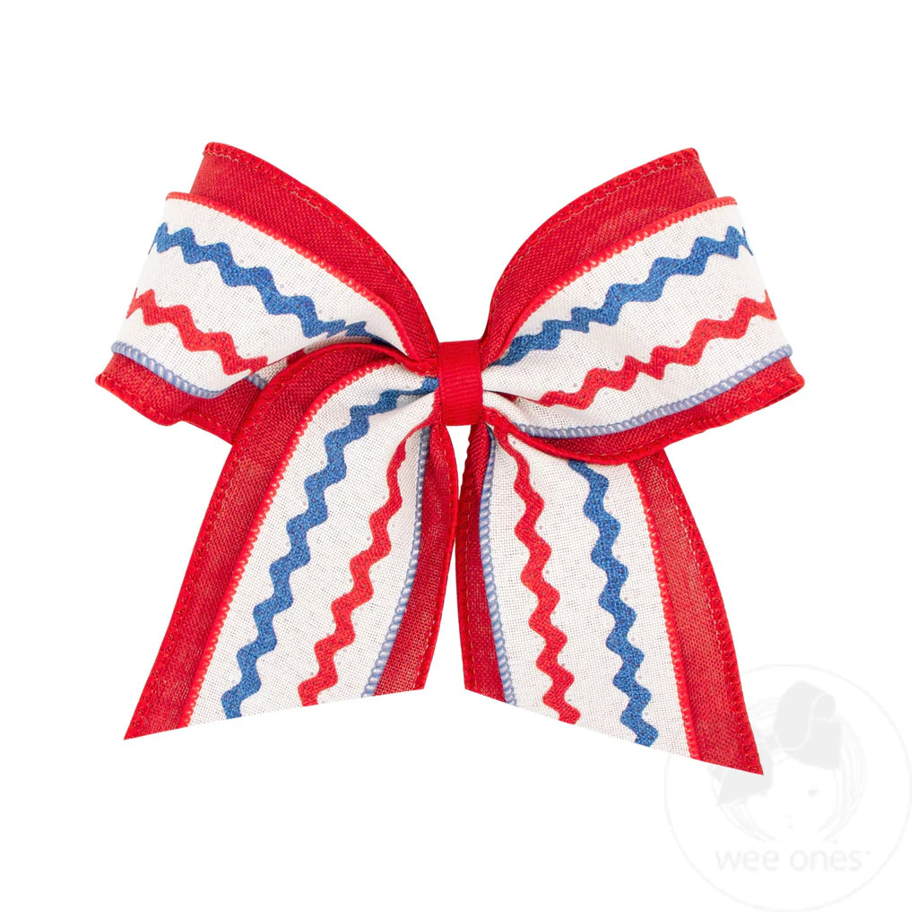 King Red Linen Ric-Rac with Linen Underlay Cheer Bow