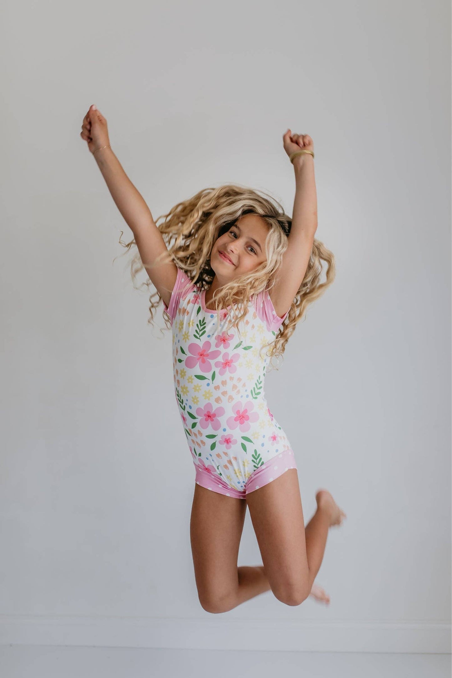 Pink & Yellow Floral Shortie Leotard