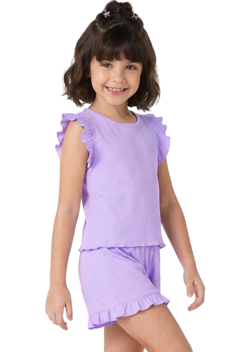 Girls Ribbed Short Set: Purple