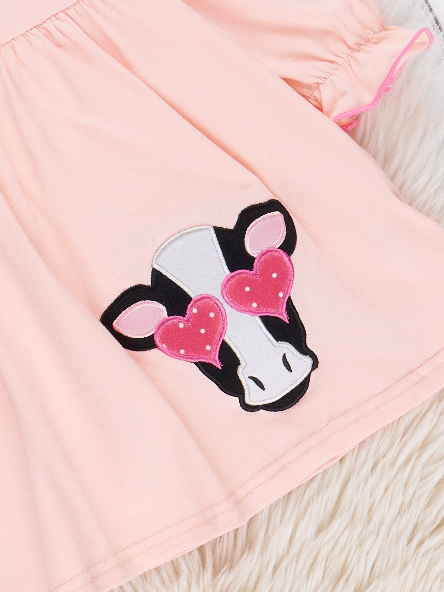 Sweetheart Cow Embroidered Dress: XS(18/24mos)