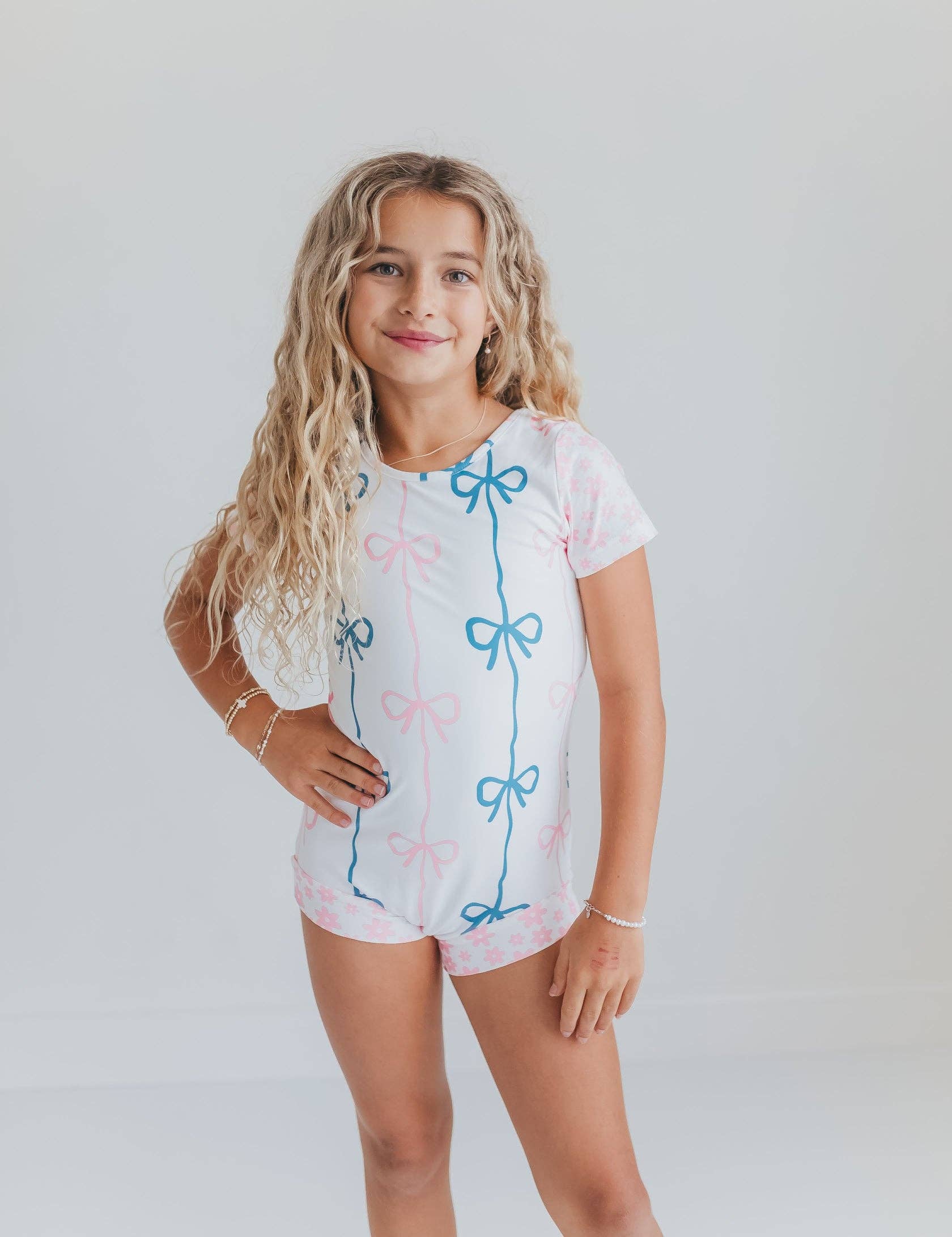 Pink & Blue Bow Shortie Leotard