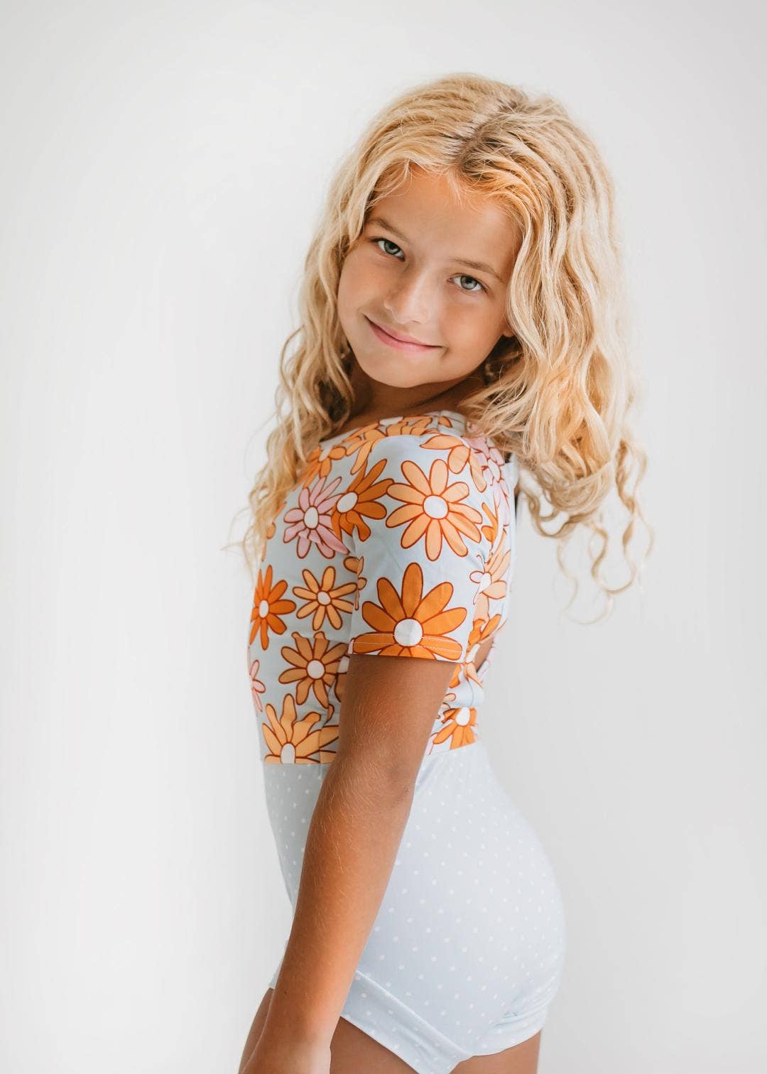 Blue Gray Retro Flower Leotard
