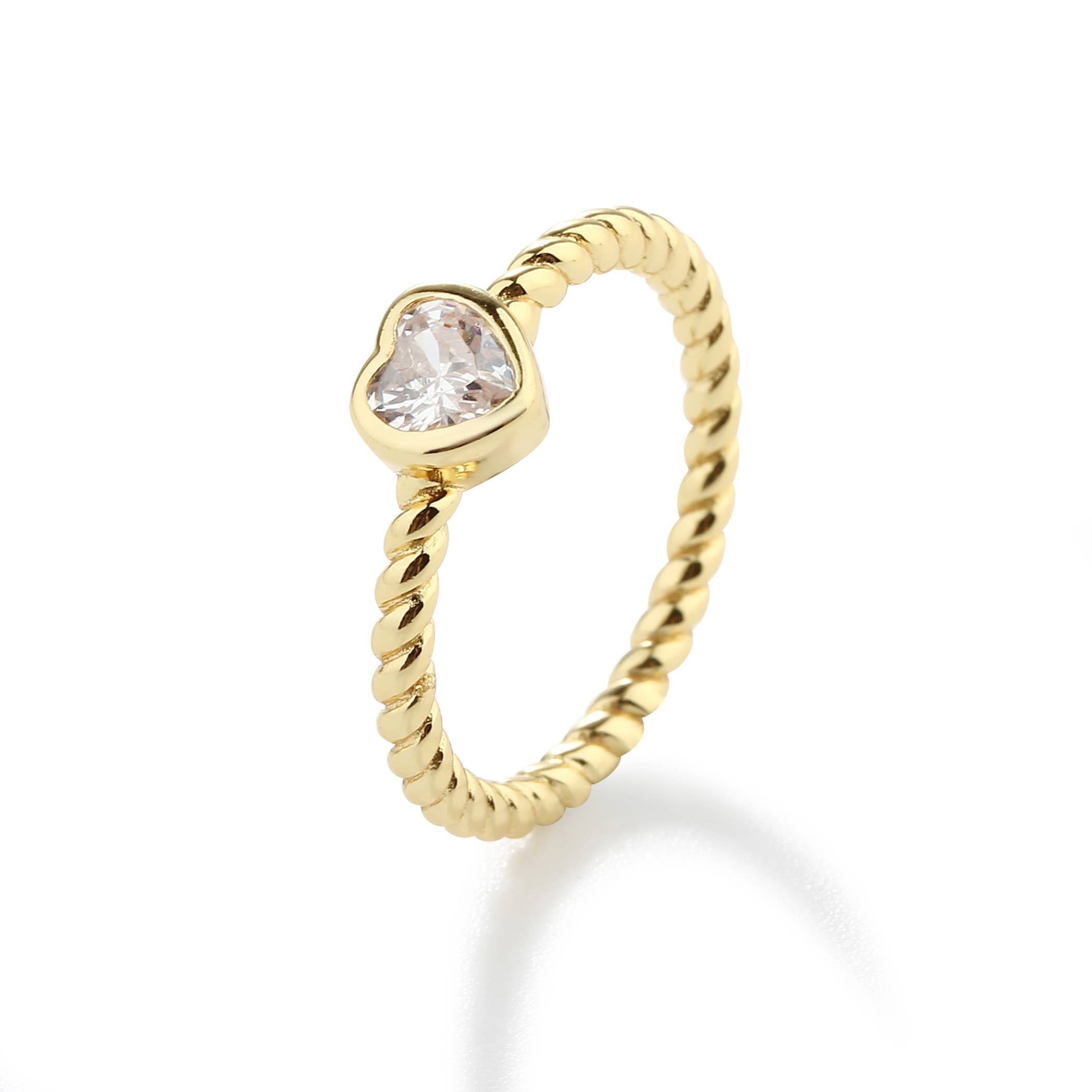 Gold-Plated Baby Ring - Silver Twisted Band w/Clear Heart