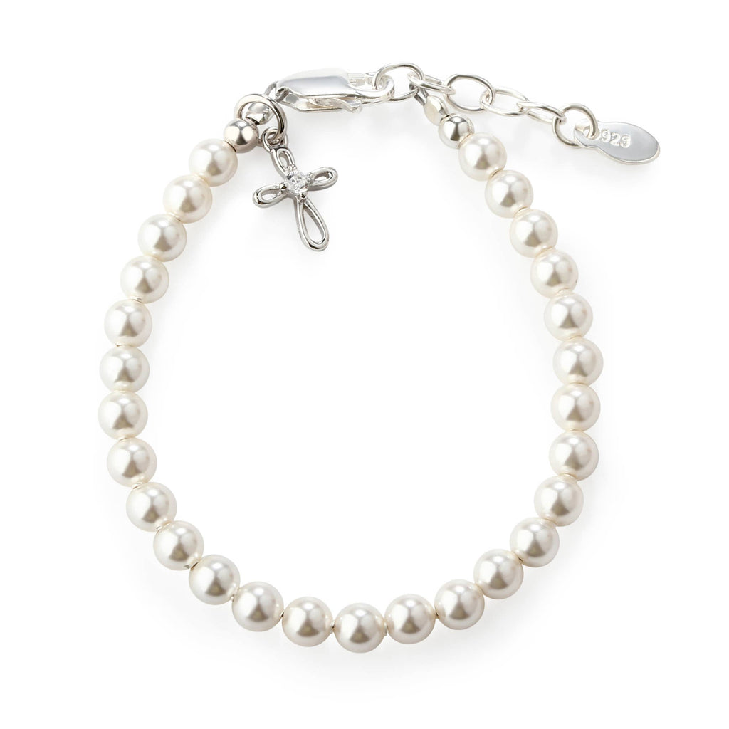 Girls Silver Pearl Baby Baptism Bracelet, 1st Communion Gift