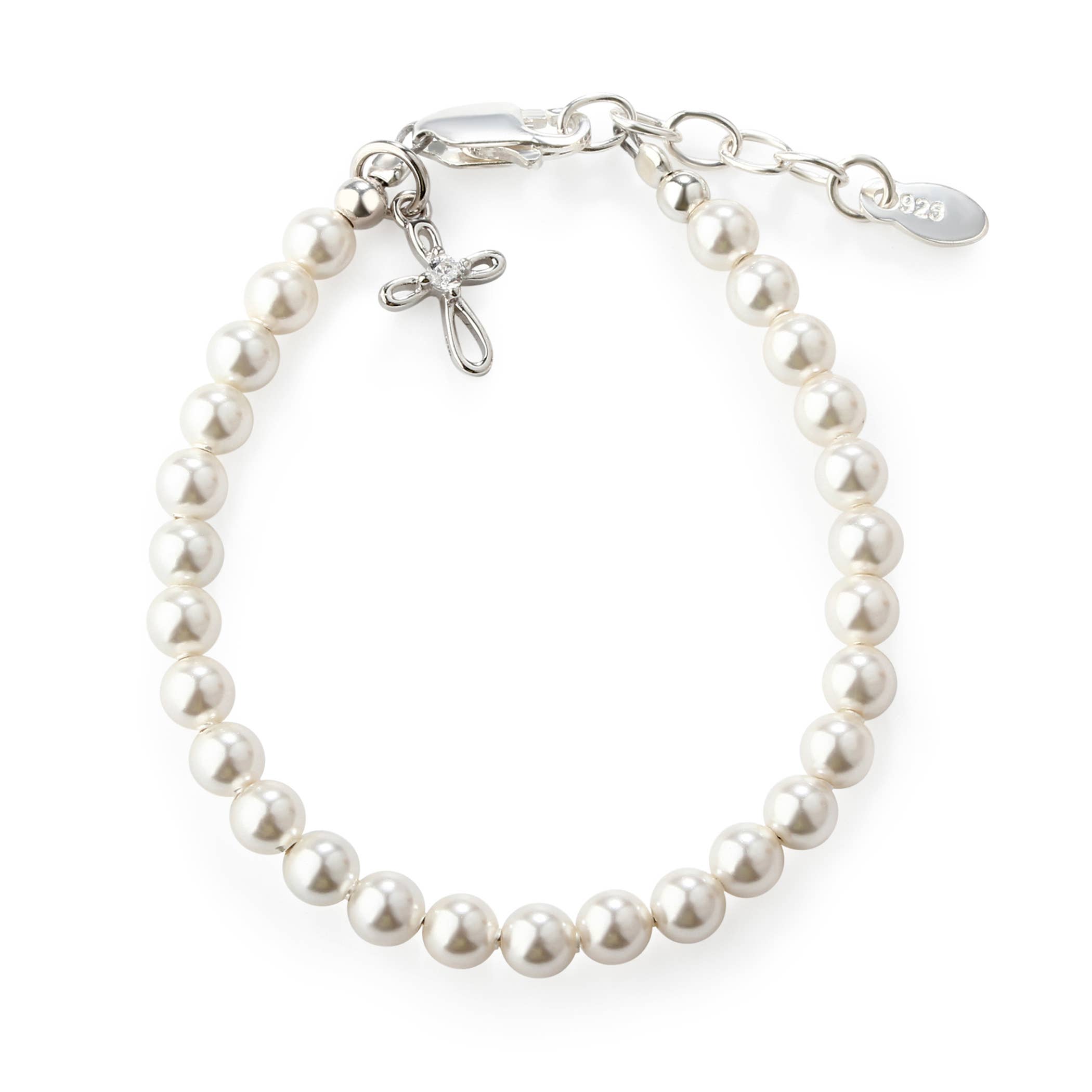 Girls Silver Pearl Baby Baptism Bracelet, 1st Communion Gift