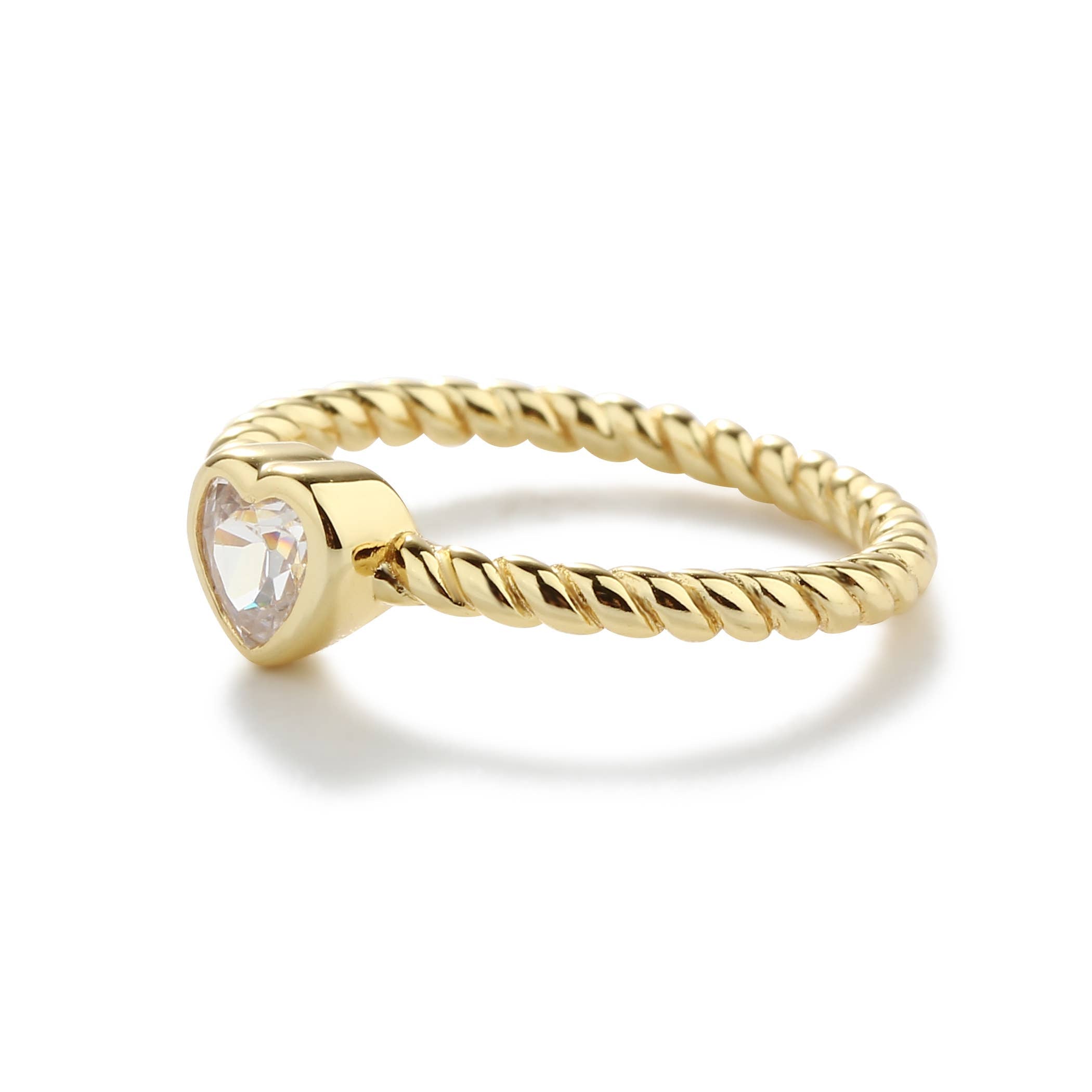 Gold-Plated Baby Ring - Silver Twisted Band w/Clear Heart