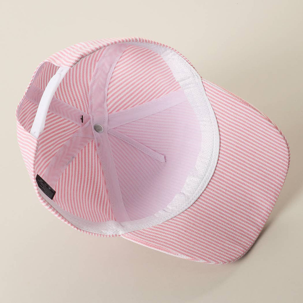 USA Embroidered Patch Gingham Stripe Trucker Hat: BLUE / One Size