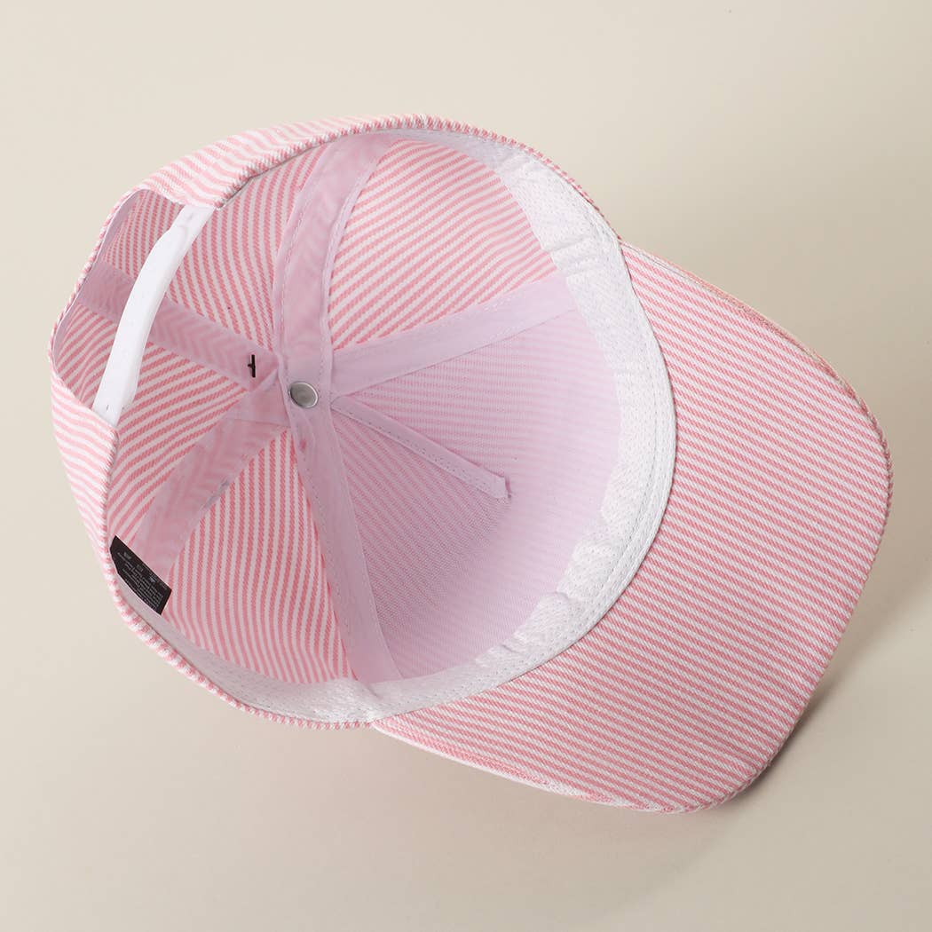 USA Embroidered Patch Gingham Stripe Trucker Hat: BLUE / One Size