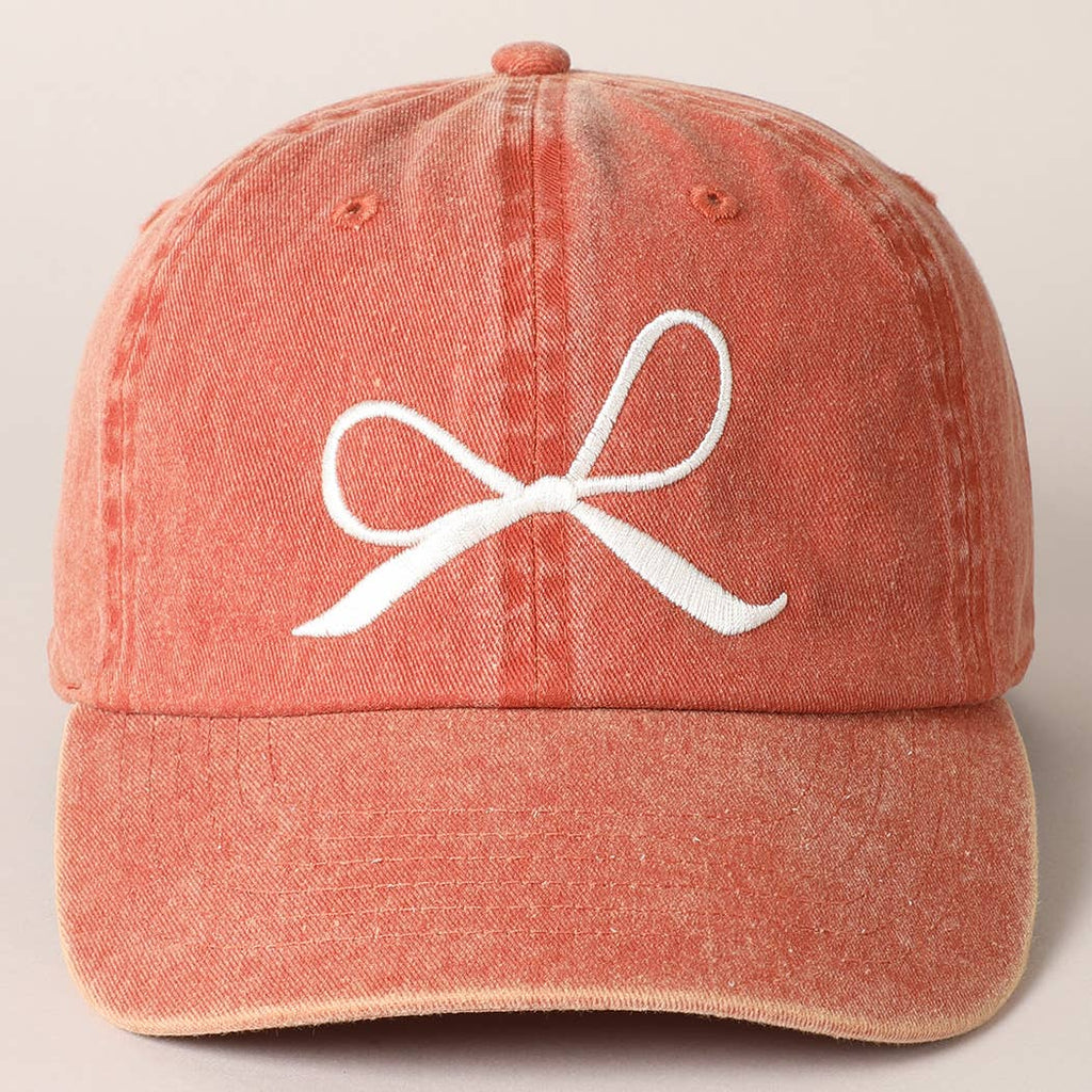 Bow Embroidered Cotton Baseball Cap: Black / One Size