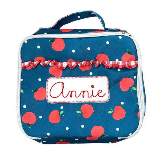 Ruffle Lunch Bag - Apples on Navy