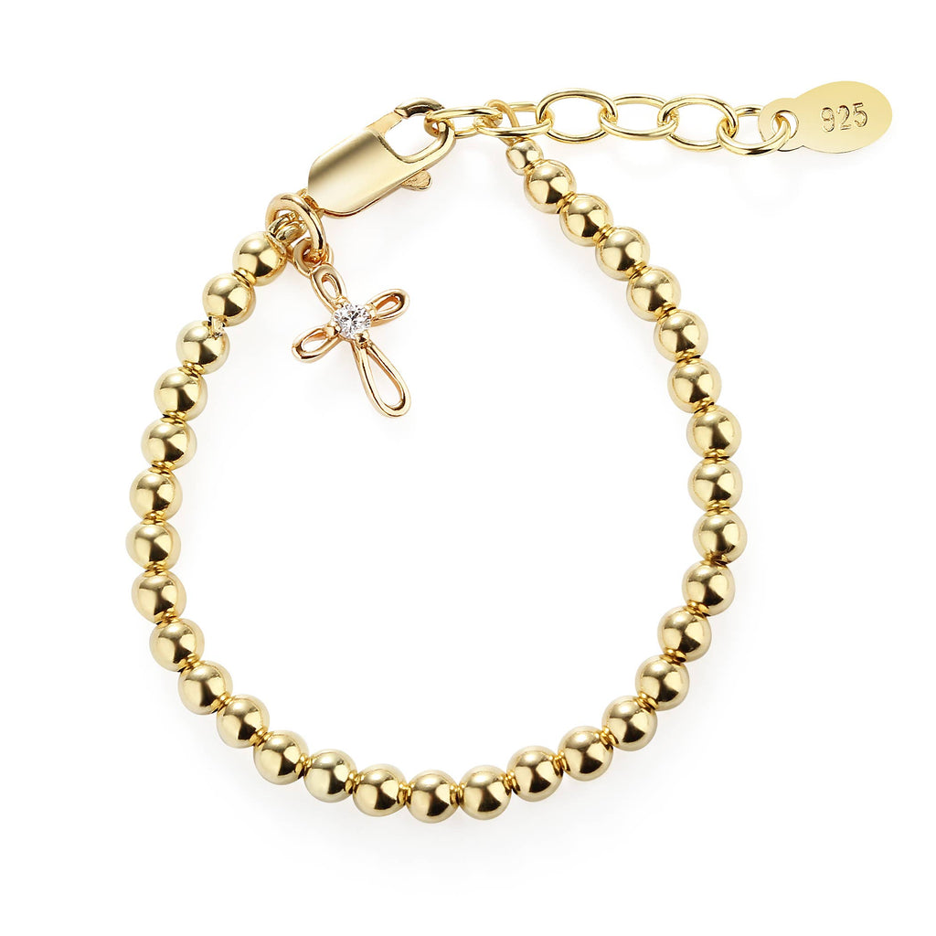 Kids 14K Gold-Plated Cross Bracelet Baby Girl Baptism Gift
