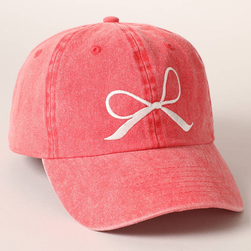 Bow Embroidered Cotton Baseball Cap: Black / One Size