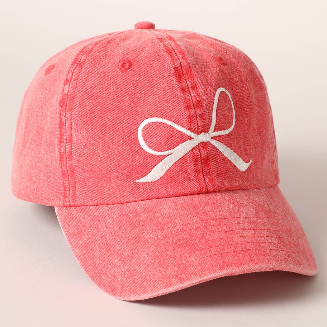 Bow Embroidered Cotton Baseball Cap: Black / One Size