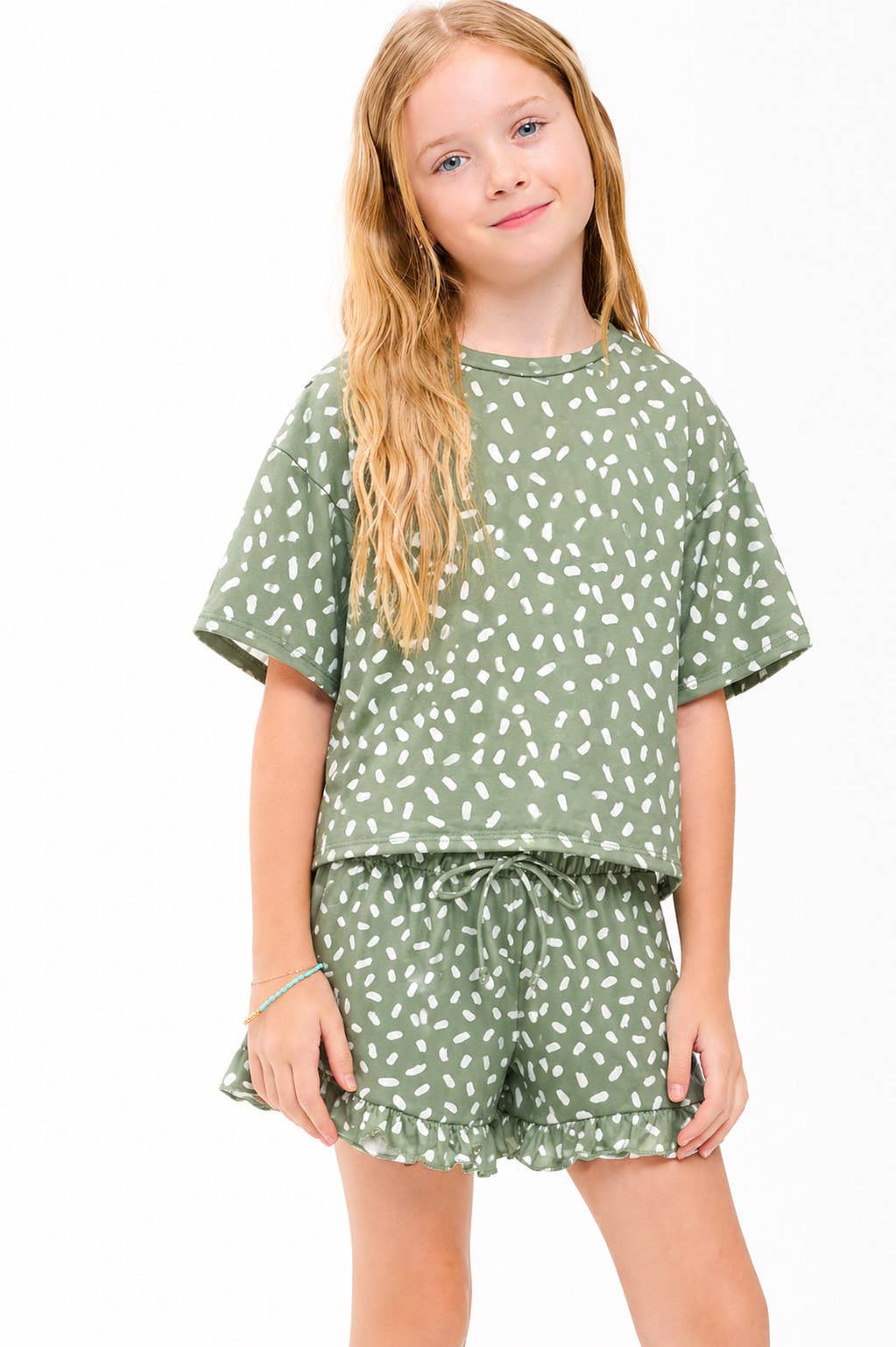 Dots Top & Shorts Set: Sage