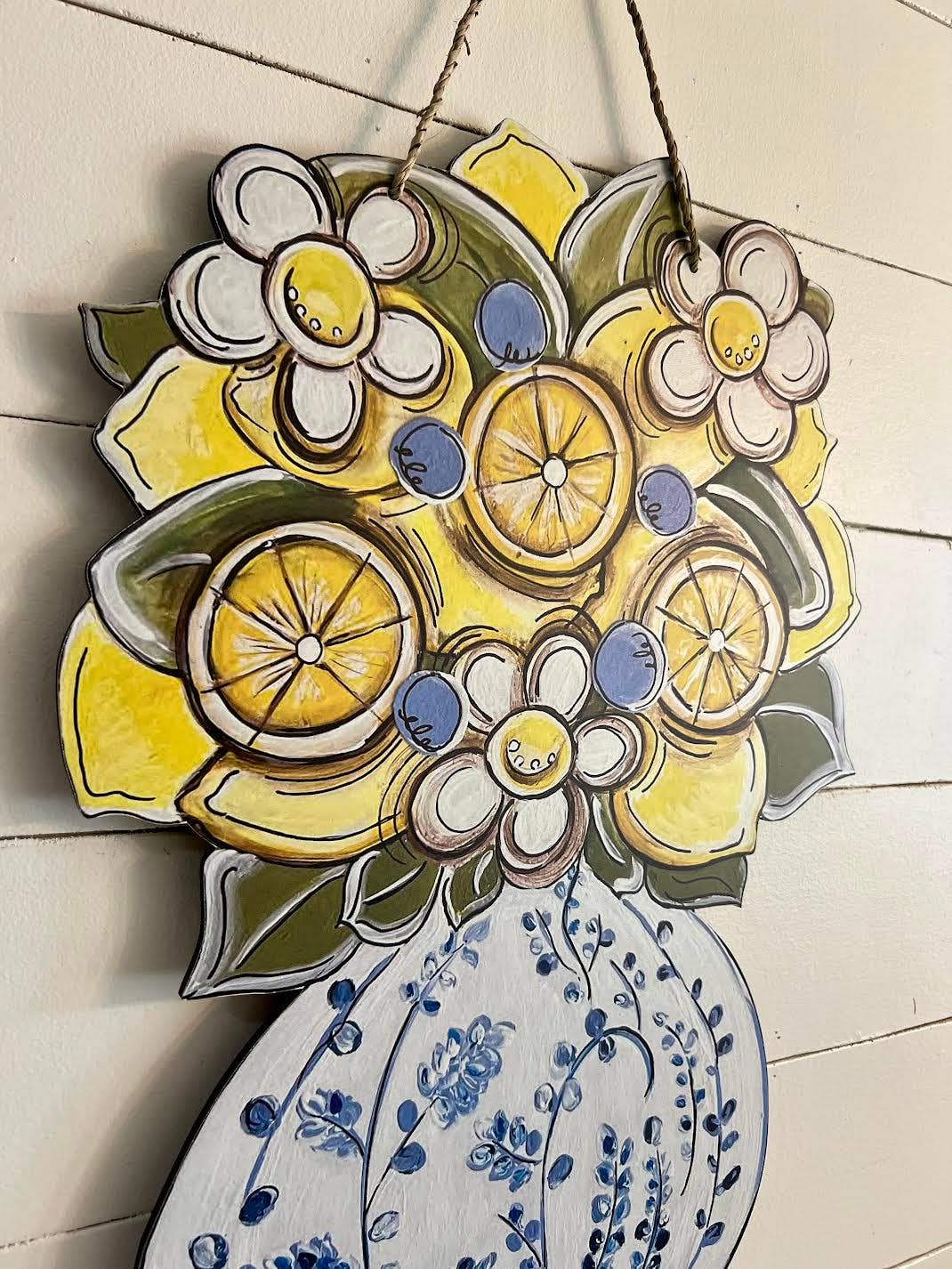 Door Hanger: Lemons & Chinoiserie, Large
