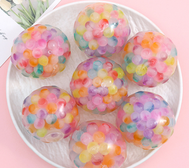 6.0cm Colorful Beaded Mesh Grape Squeeze Ball: Colorful