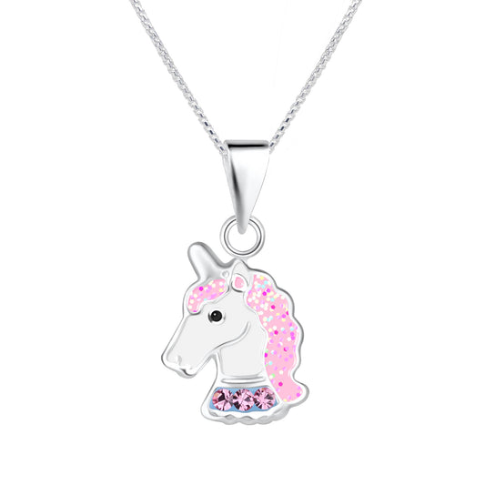 Sterling Silver Girls Stardust Unicorn Necklace for Kids: 14 inch