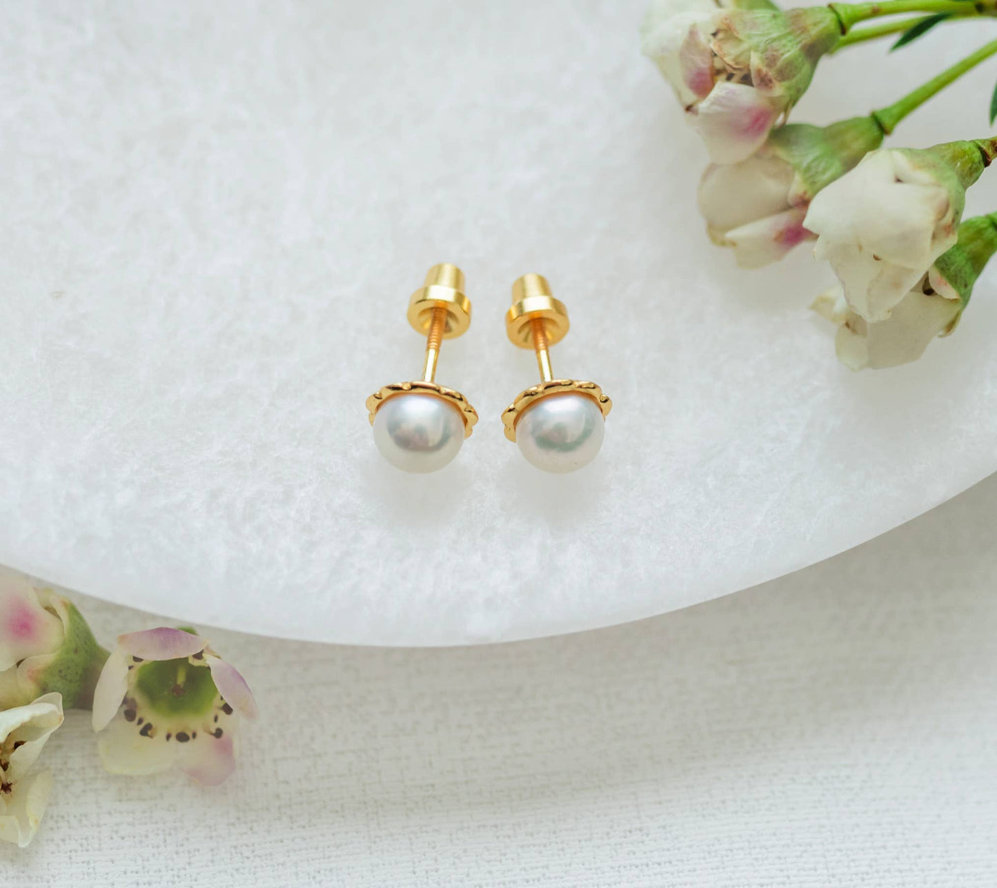 Girls 14K Gold-Plated Pearl Screw Back Earrings for Toddlers