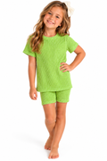 Wavy Ribbed Biker Set- Green
