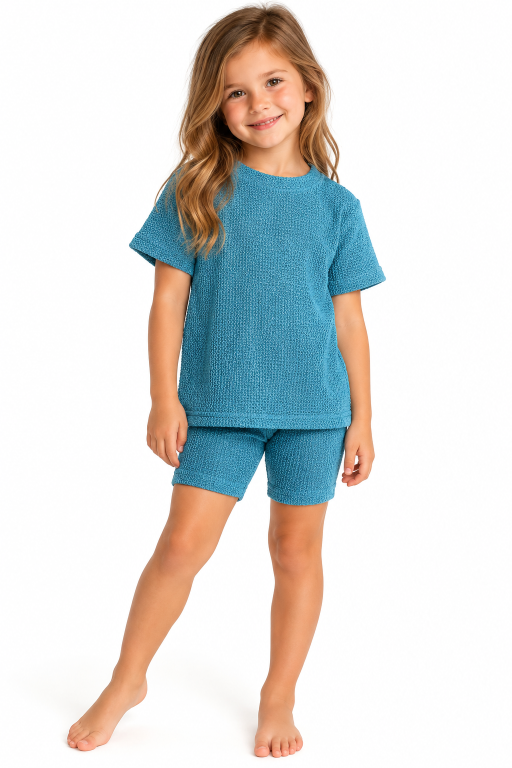 Wavy Ribbed Biker Set- Teal