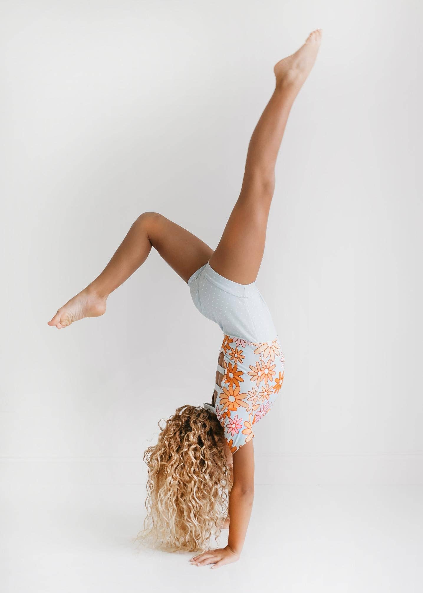 Blue Gray Retro Flower Leotard