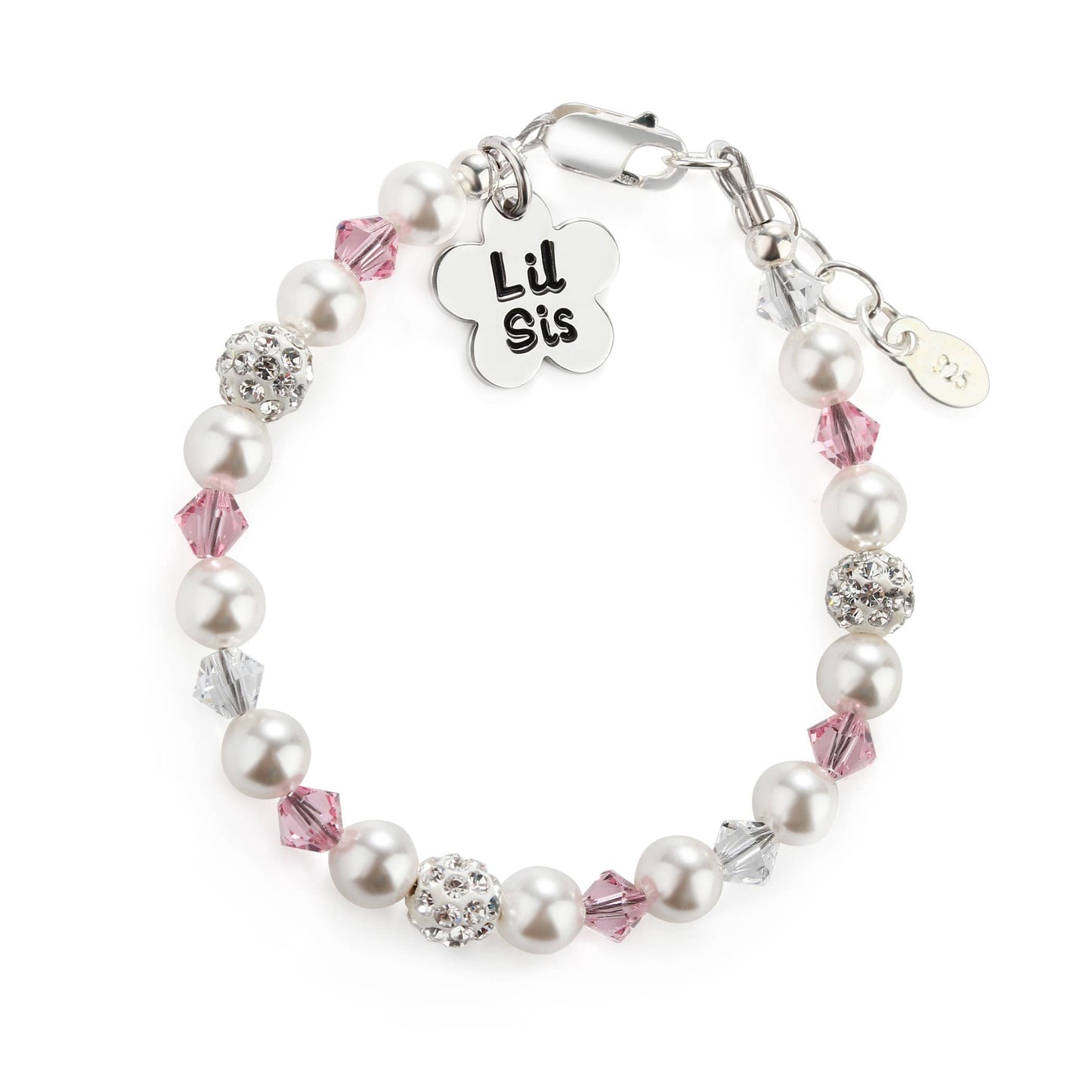 Sterling Silver Little Sister Bracelet with Flower Baby Gift: Medium 1-5 Years