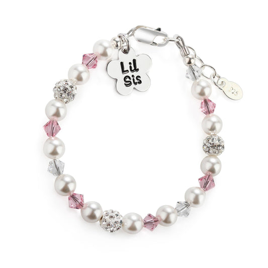 Sterling Silver Little Sister Bracelet with Flower Baby Gift: Medium 1-5 Years