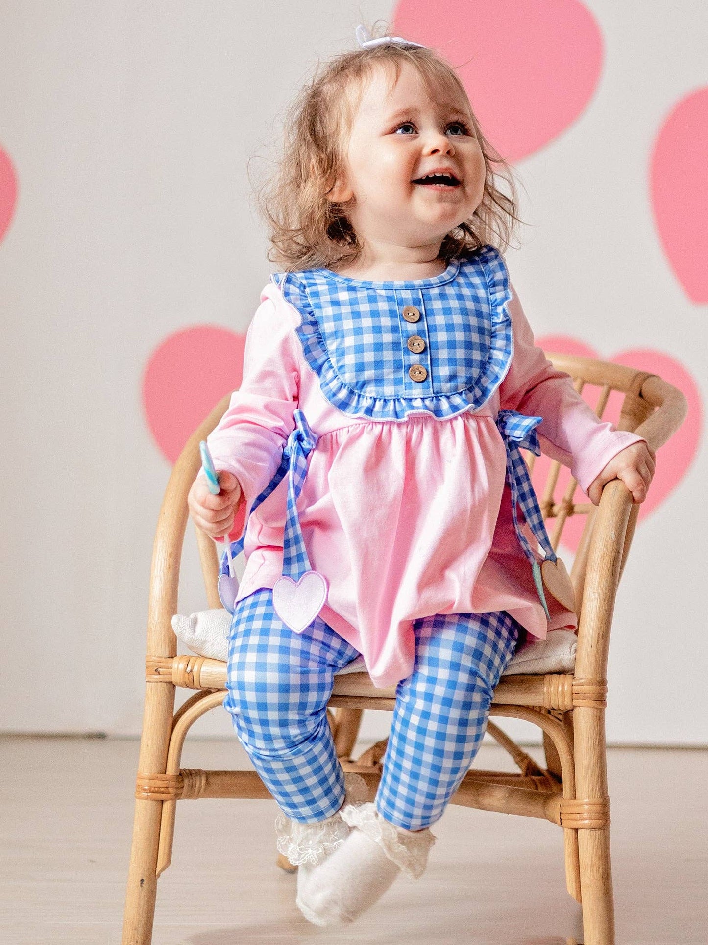Heartstrings Bow Ruffle Plaid Outfit: S(2yrs)