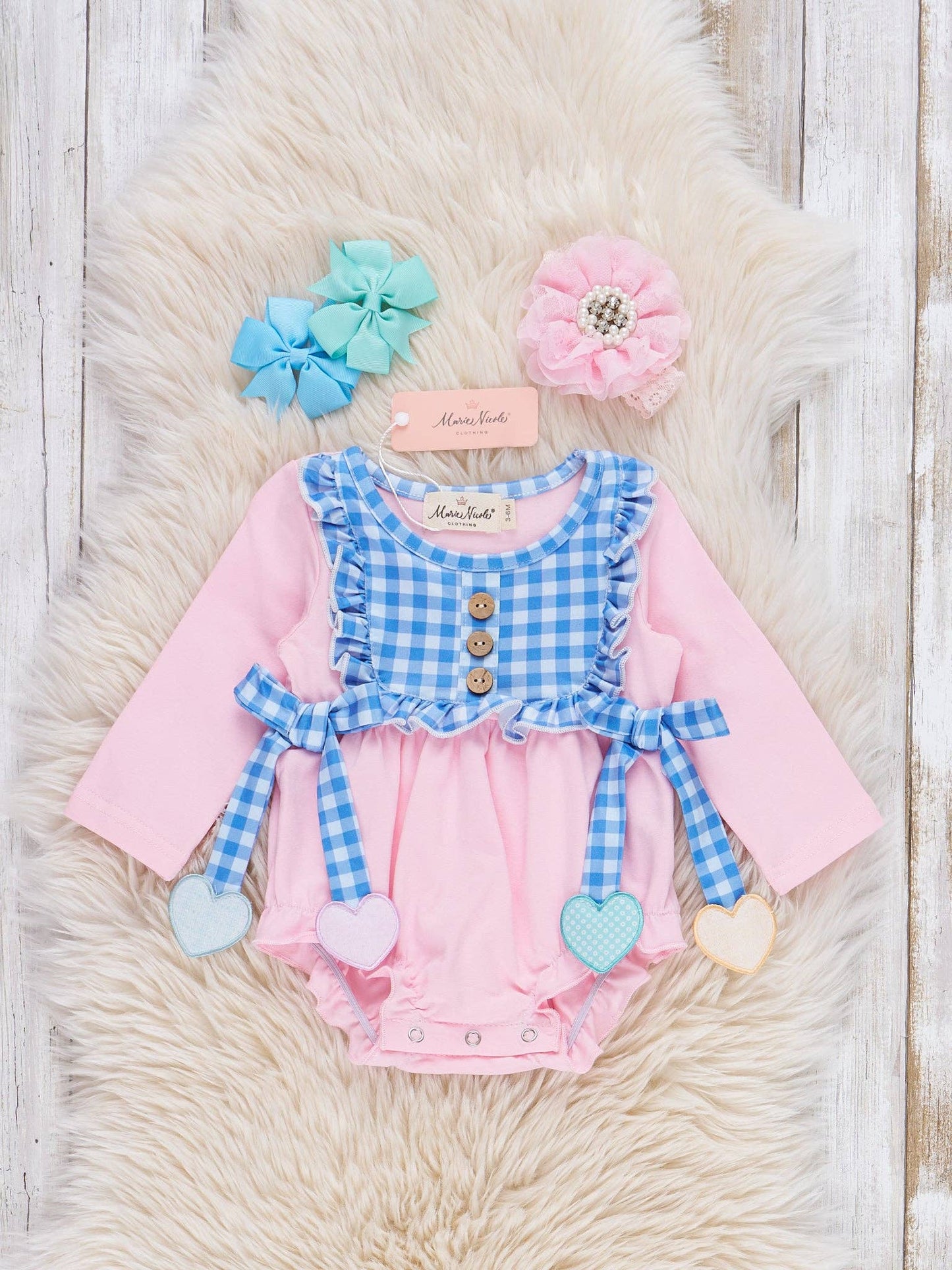 Heartstrings Bow Ruffle Plaid Bubble: 0/3MOS