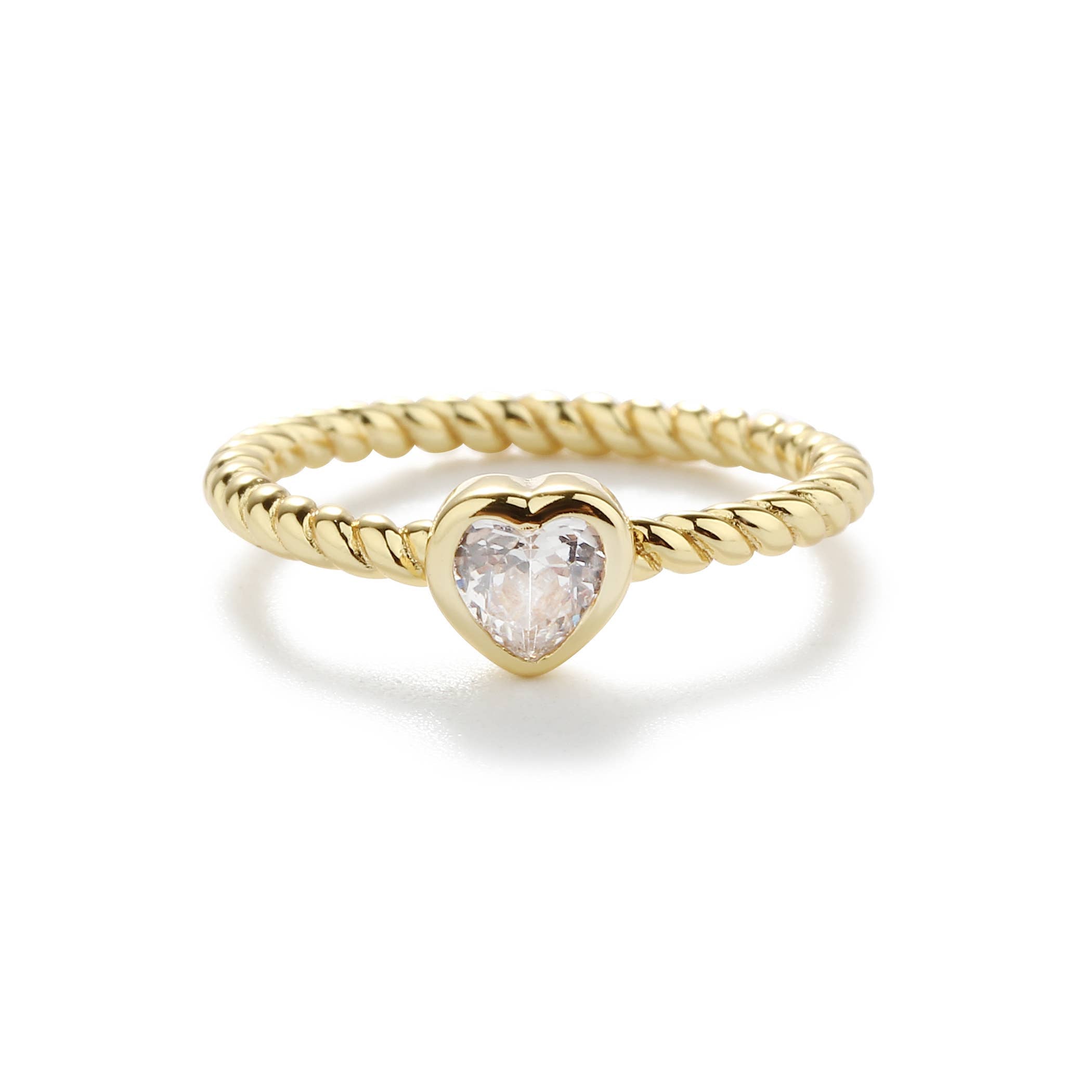 Gold-Plated Baby Ring - Silver Twisted Band w/Clear Heart