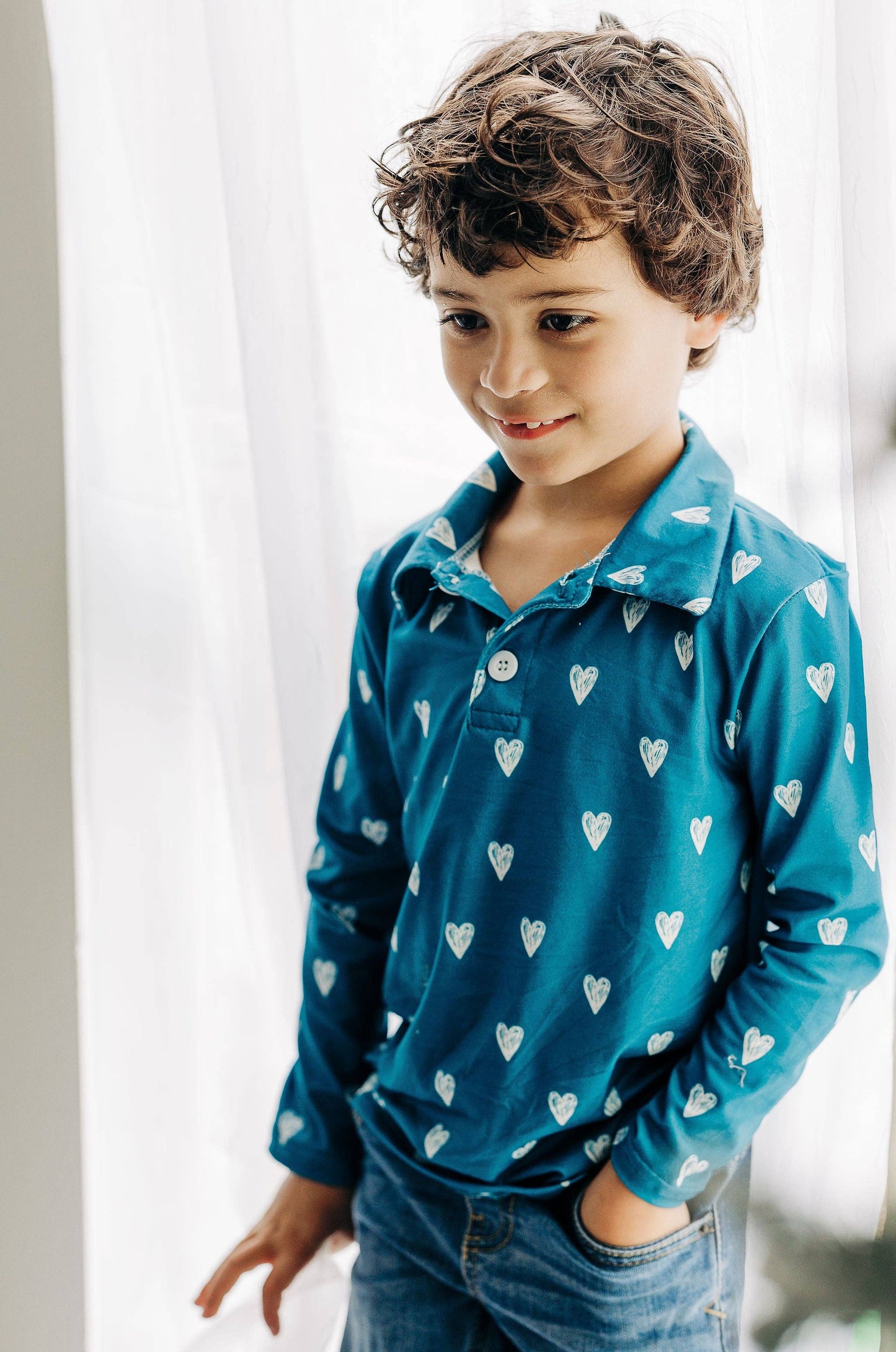 Boys Navy Sketch Hearts Shirt