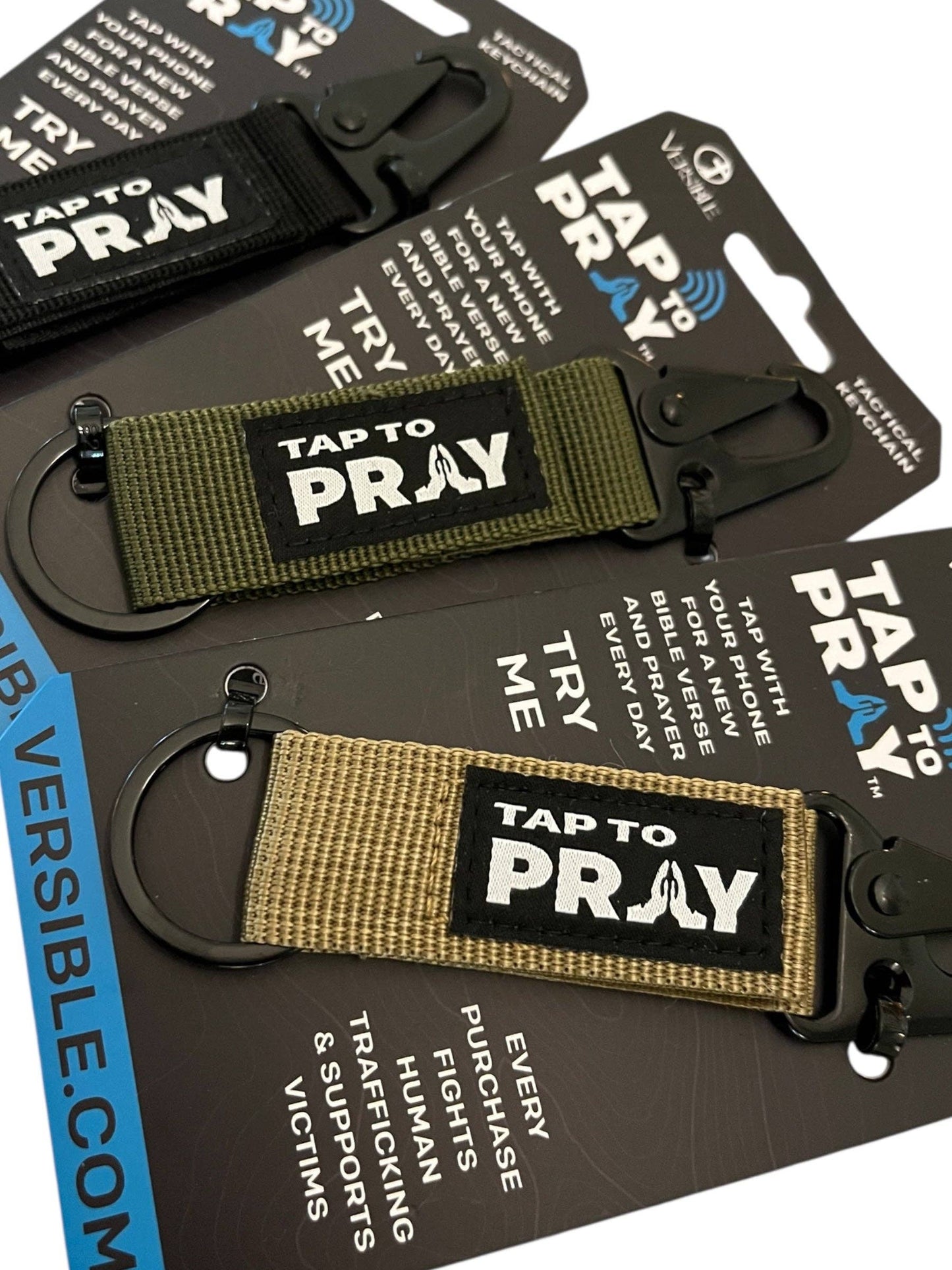 Tap To Pray™ - Tactical Carabiner Keychain: Tan