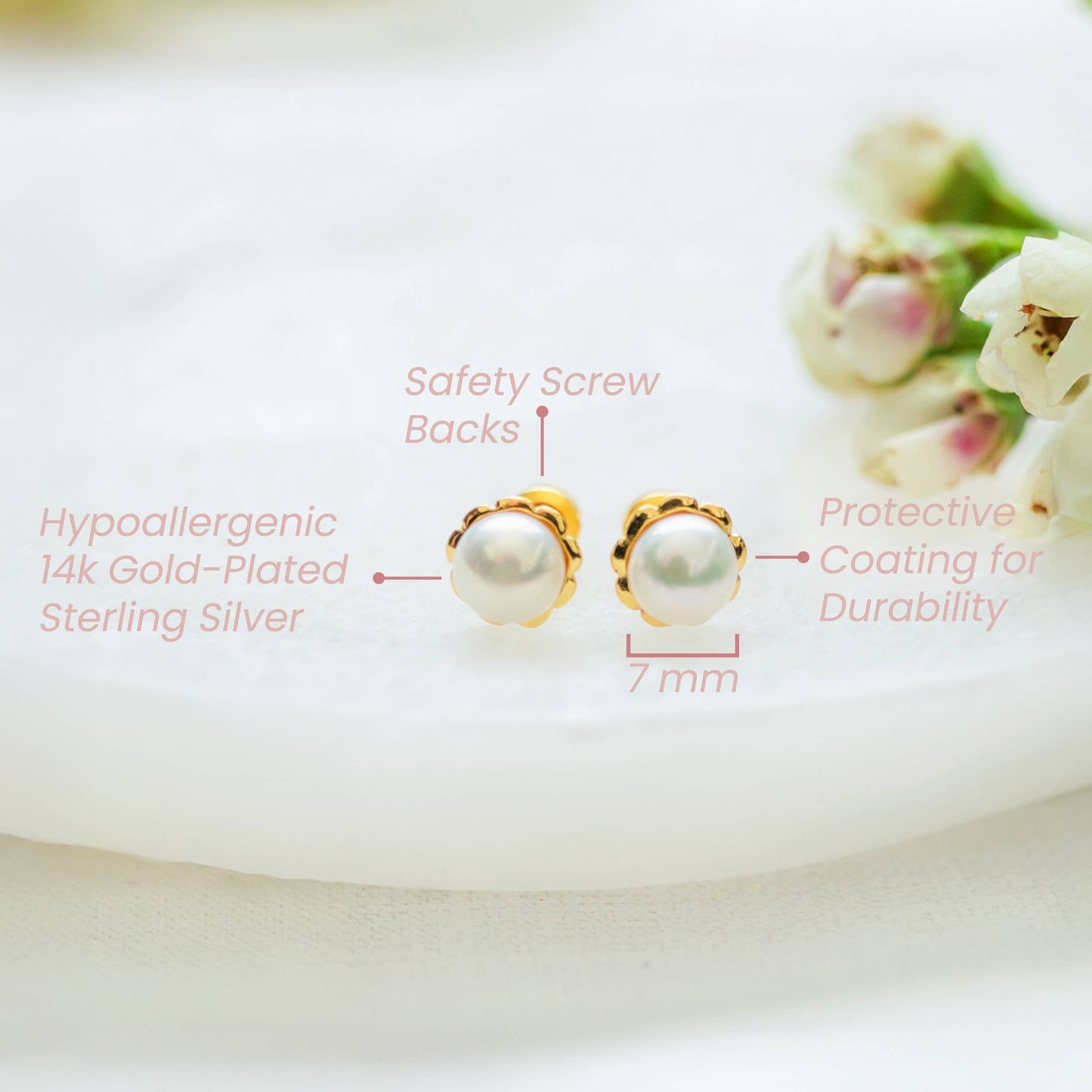 Girls 14K Gold-Plated Pearl Screw Back Earrings for Toddlers
