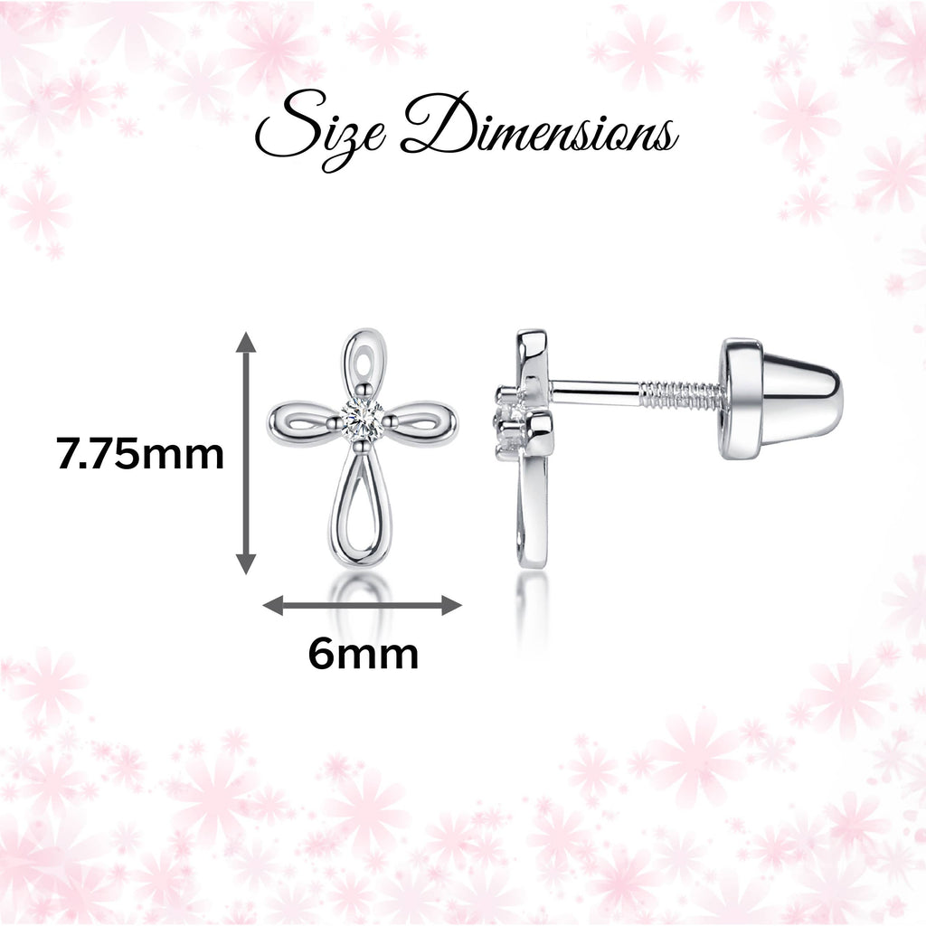 Sterling Silver Screw-Back Infinity Cross Baptism Earrings