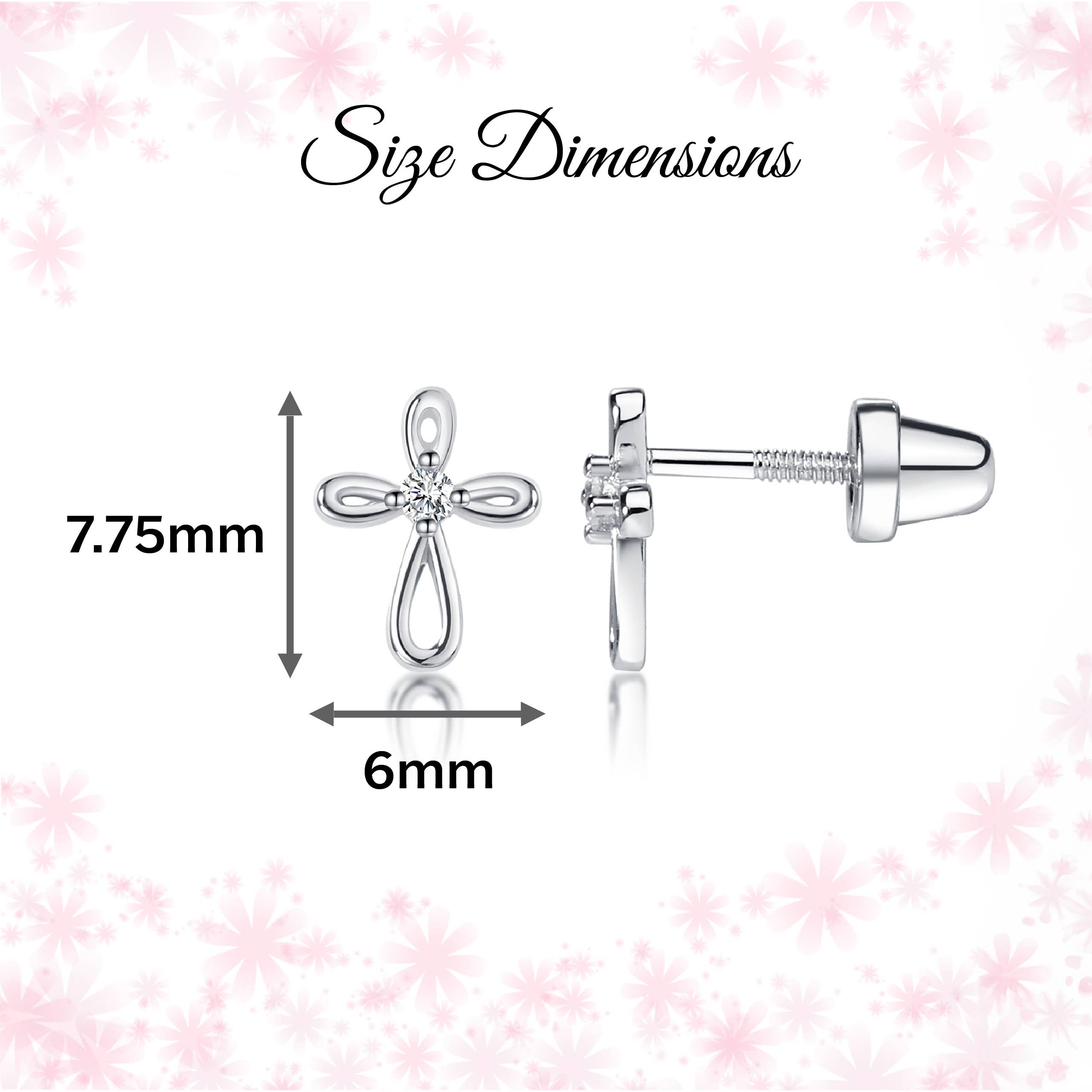 Sterling Silver Screw-Back Infinity Cross Baptism Earrings