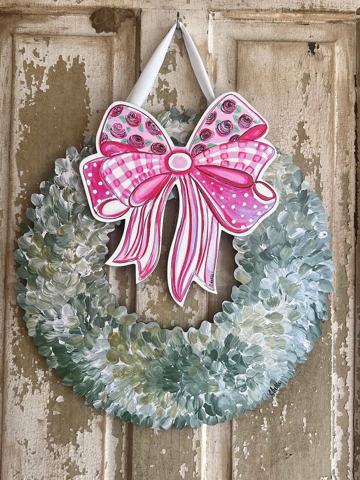 Interchangeable Boxwood Attachment : Handcrafted Pink Bow