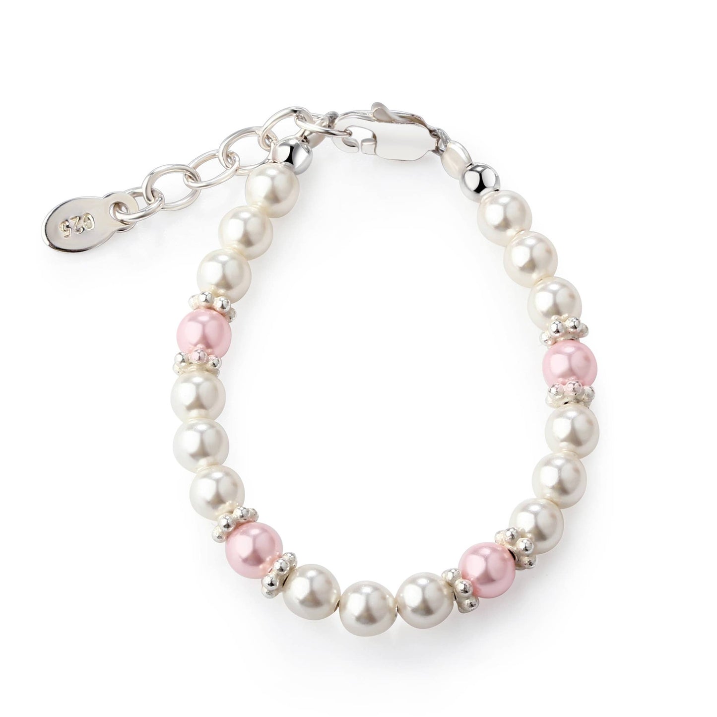 Girls Sterling Silver Pearl Baby Bracelet or Kids Jewelry: Large 6-12 Years