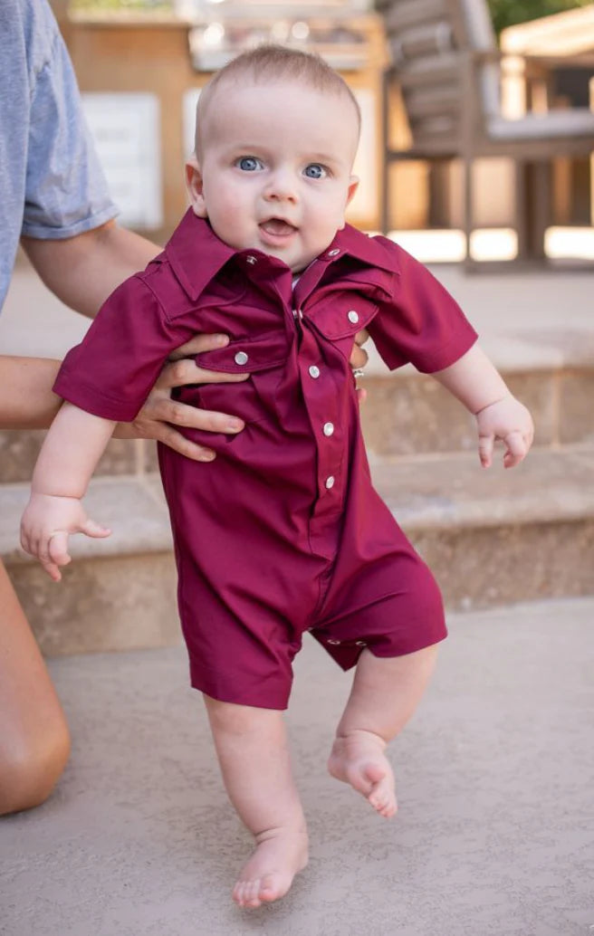 Gameday Maroon Pearl Snap Romper