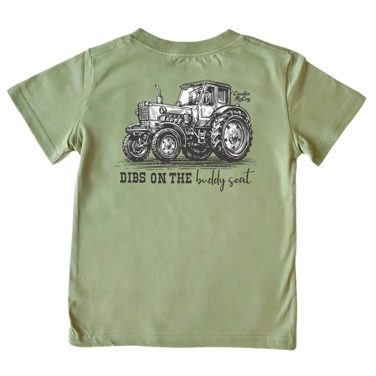 Dibs on the Buddy Seat Boys tshirt Olive