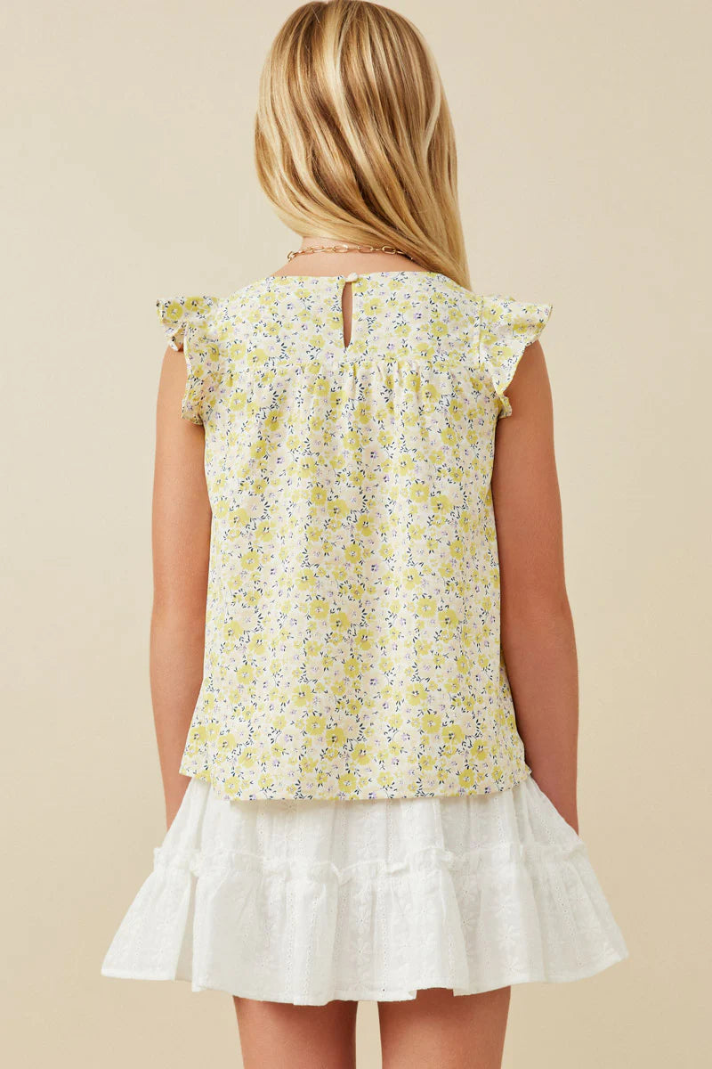 Yellow Floral Flutter Sleeve Tank