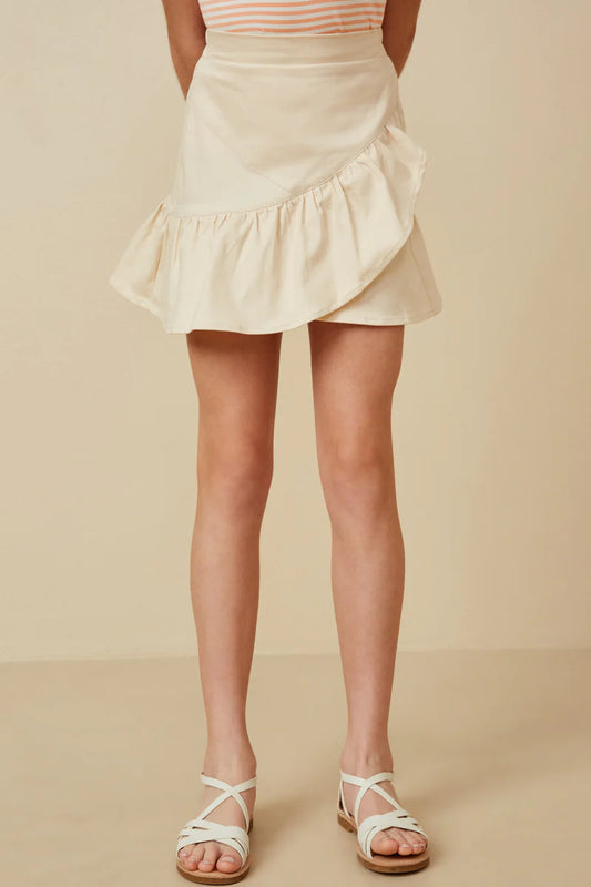 Girls Cotton Poplin Asymmetric Ruffle Skirt
