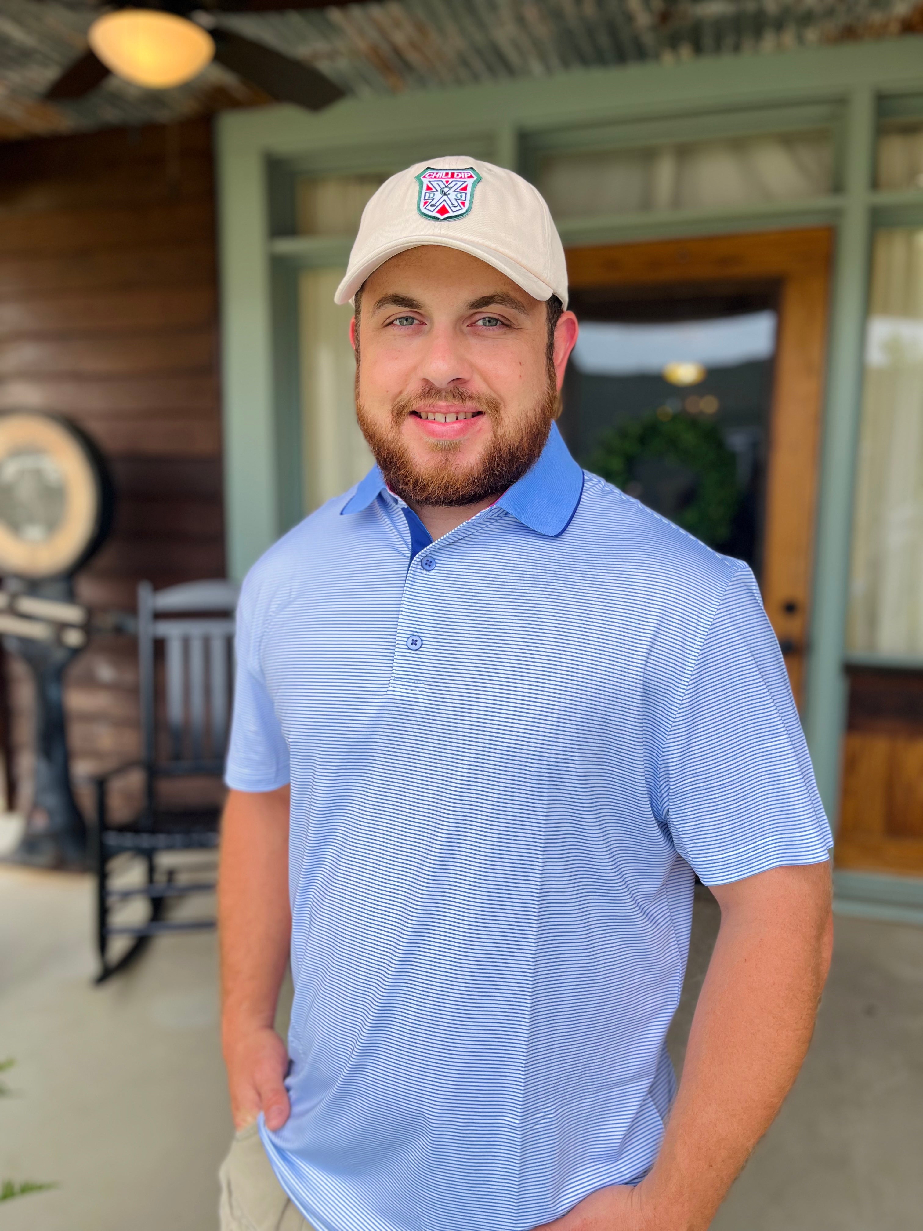 White Blue Stripe Golf Polo