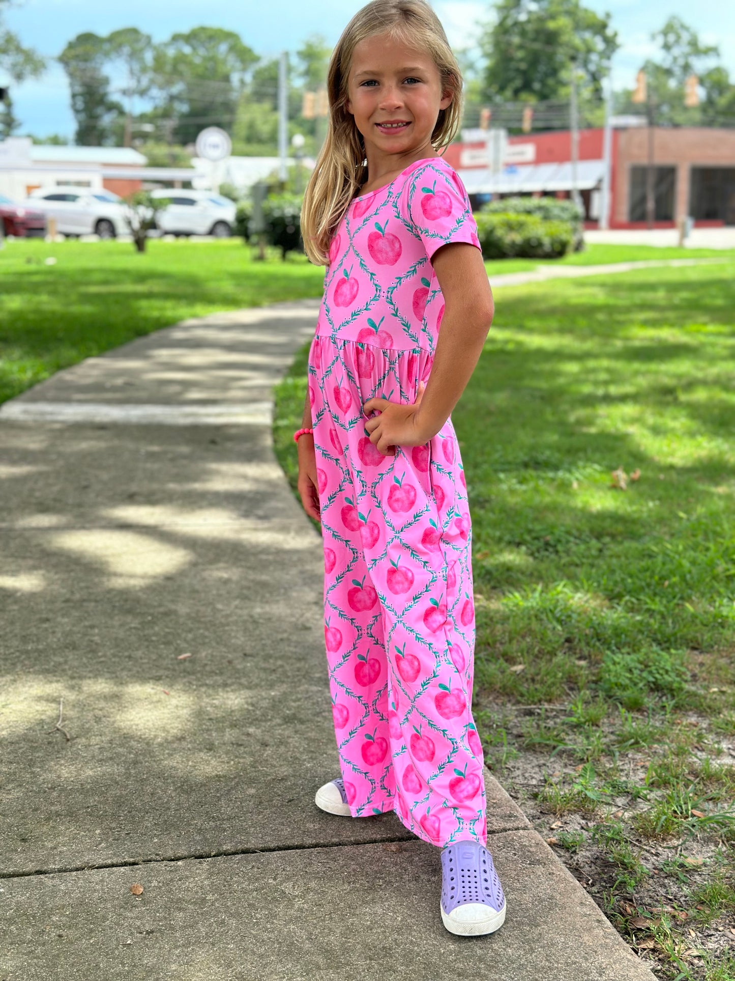 Pink Apples Wide Leg Romper