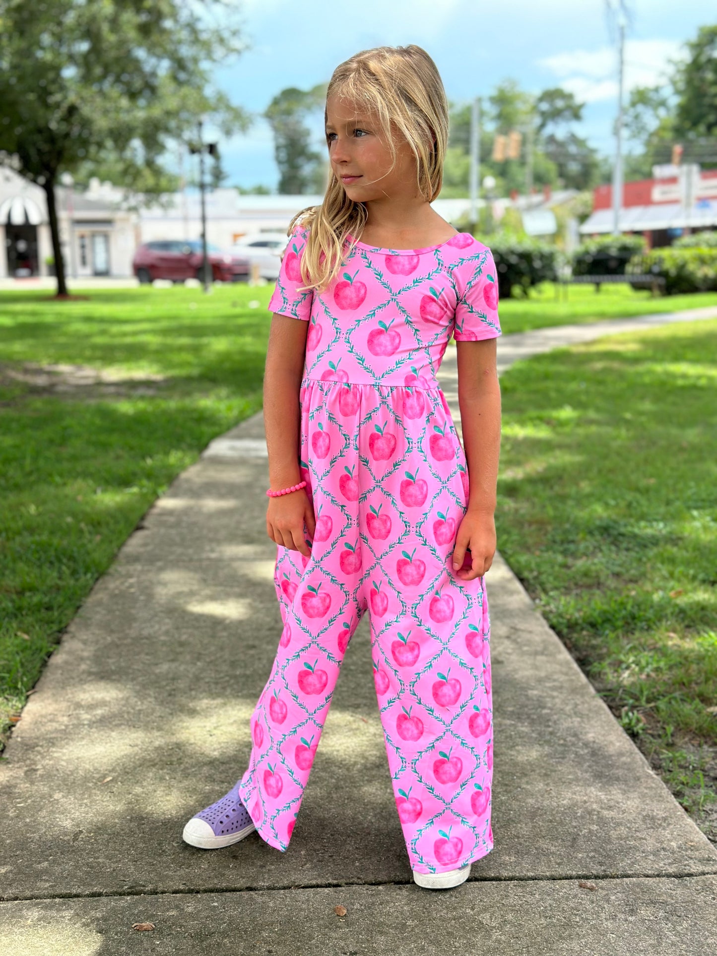 Pink Apples Wide Leg Romper