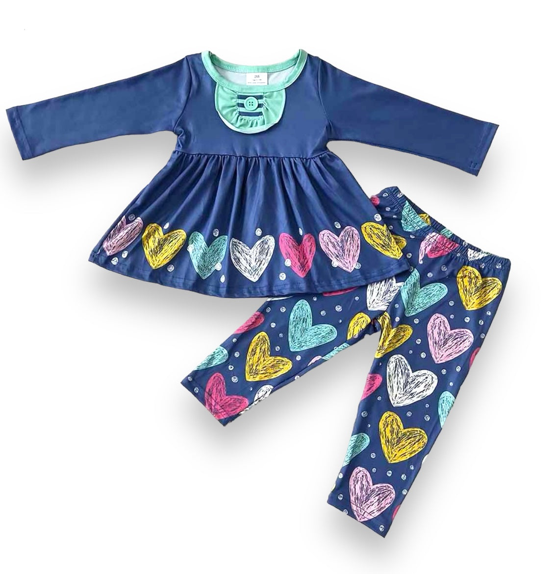 Navy Heart Girl Set