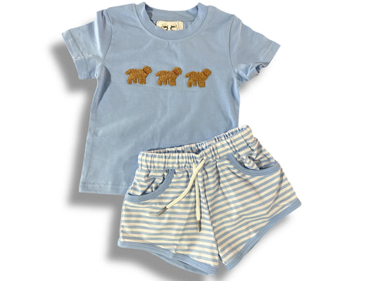 Boys French Knot Golden Dog Set