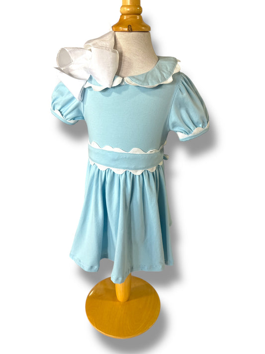 Ric Rac Collared Dress-Blue/White